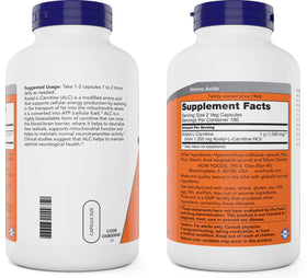 NOW Foods Acetyl L-Carnitine 500mg capsules ouvertes