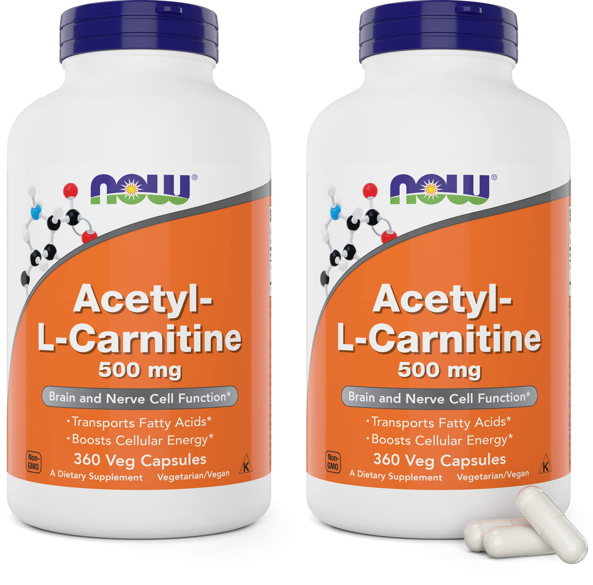 NOW Foods Acétyl L-Carnitine 500mg pack de 2 capsules végétales