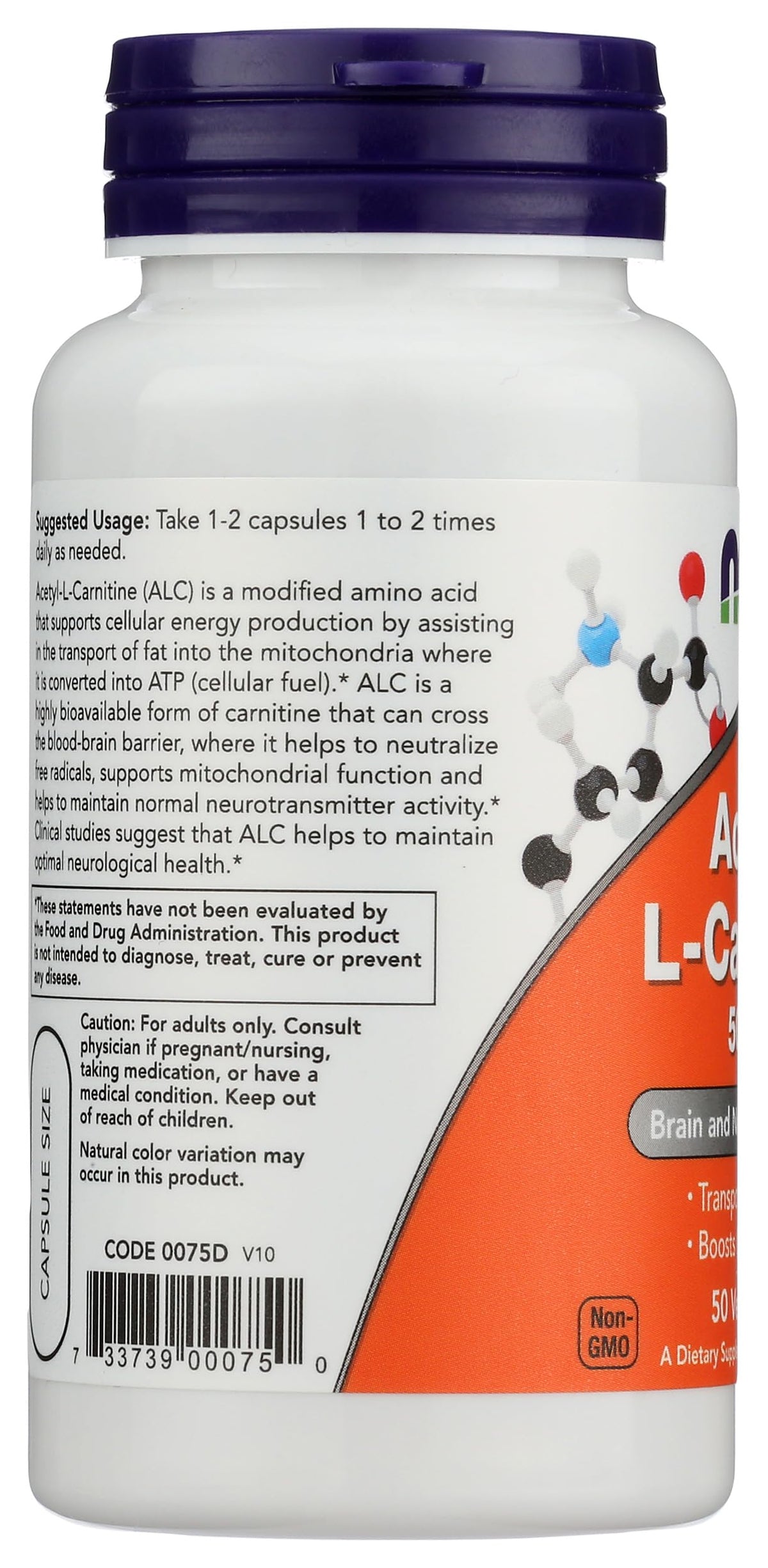 NOW Foods Acétyl L-Carnitine capsules, présentation sur une table