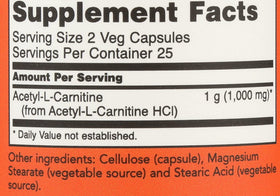 NOW Foods Acétyl L-Carnitine capsules, vue latérale du flacon