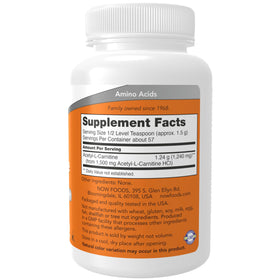 NOW Foods Acetyl-L-Carnitine Poudre 118g, emballage
