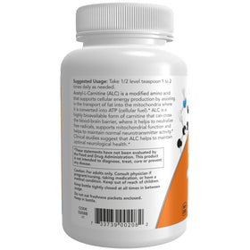 NOW Foods Acetyl-L-Carnitine Poudre 118g, vue latérale