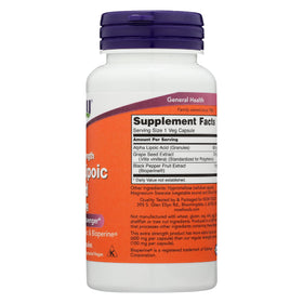 NOW Foods Acide Alpha-Lipoïque 600mg 60 capsules avec étiquette visible