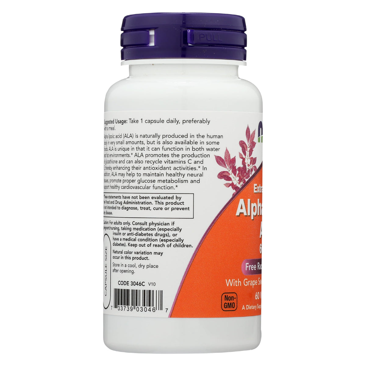 NOW Foods Acide Alpha-Lipoïque 600mg 60 capsules végétales sur une table