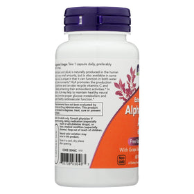 NOW Foods Acide Alpha-Lipoïque 600mg 60 capsules végétales sur une table
