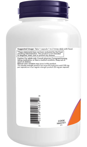 NOW Foods Acide Hyaluronique 100 mg Double Force emballage arrière