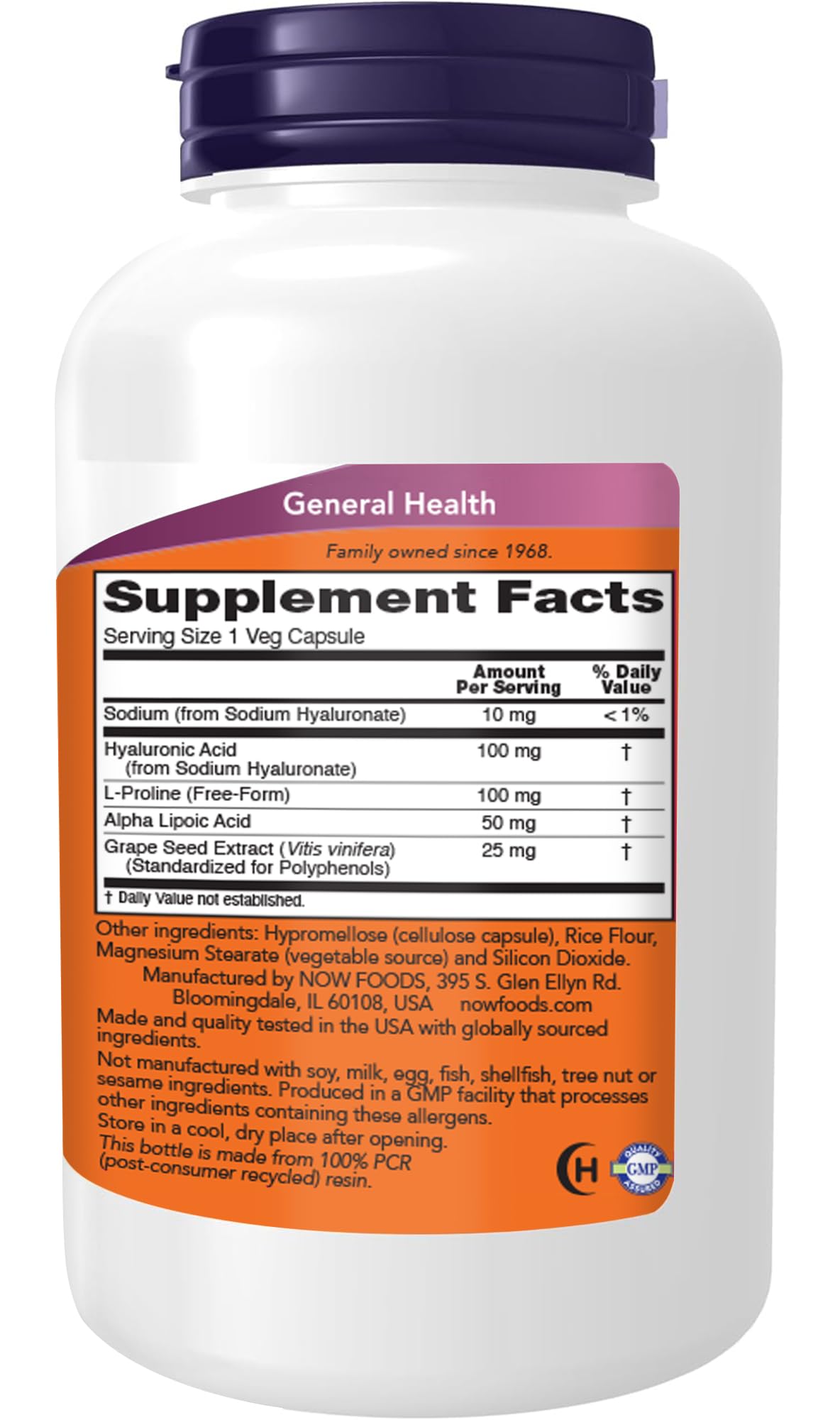 NOW Foods Acide Hyaluronique 100 mg Double Force emballage avant
