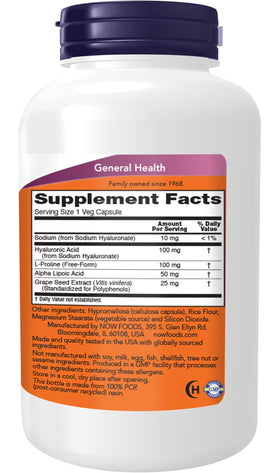 NOW Foods Acide Hyaluronique 100 mg Double Force emballage avant