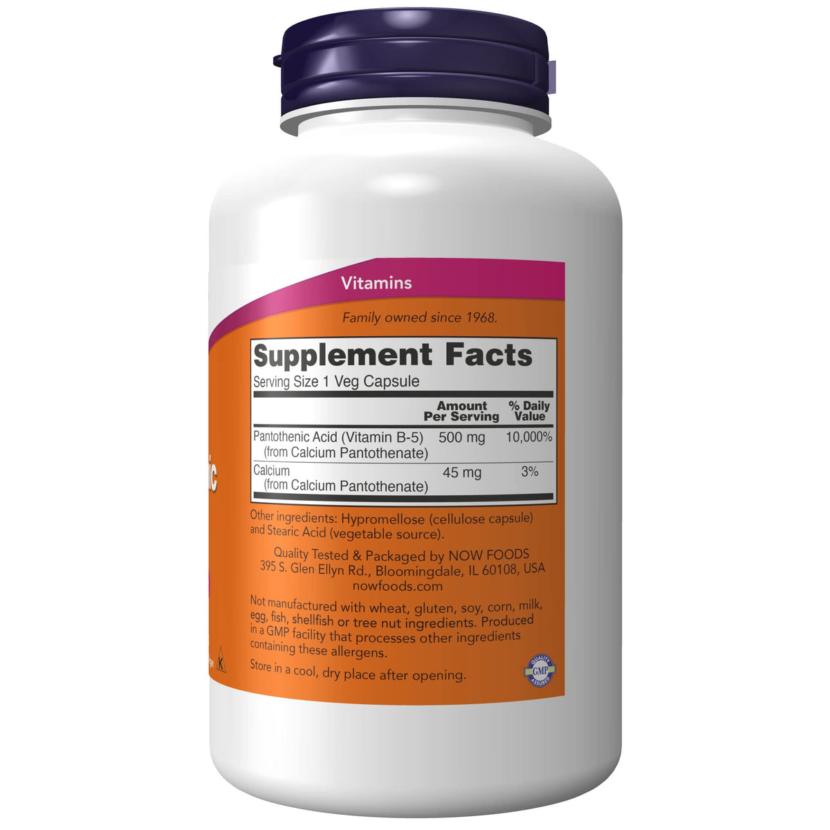 NOW Foods Acide Pantothénique 500 mg capsules sur une cuillère