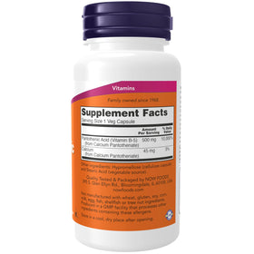 NOW Foods Acide Pantothénique 500mg 100 Capsules - Détails de l'emballage