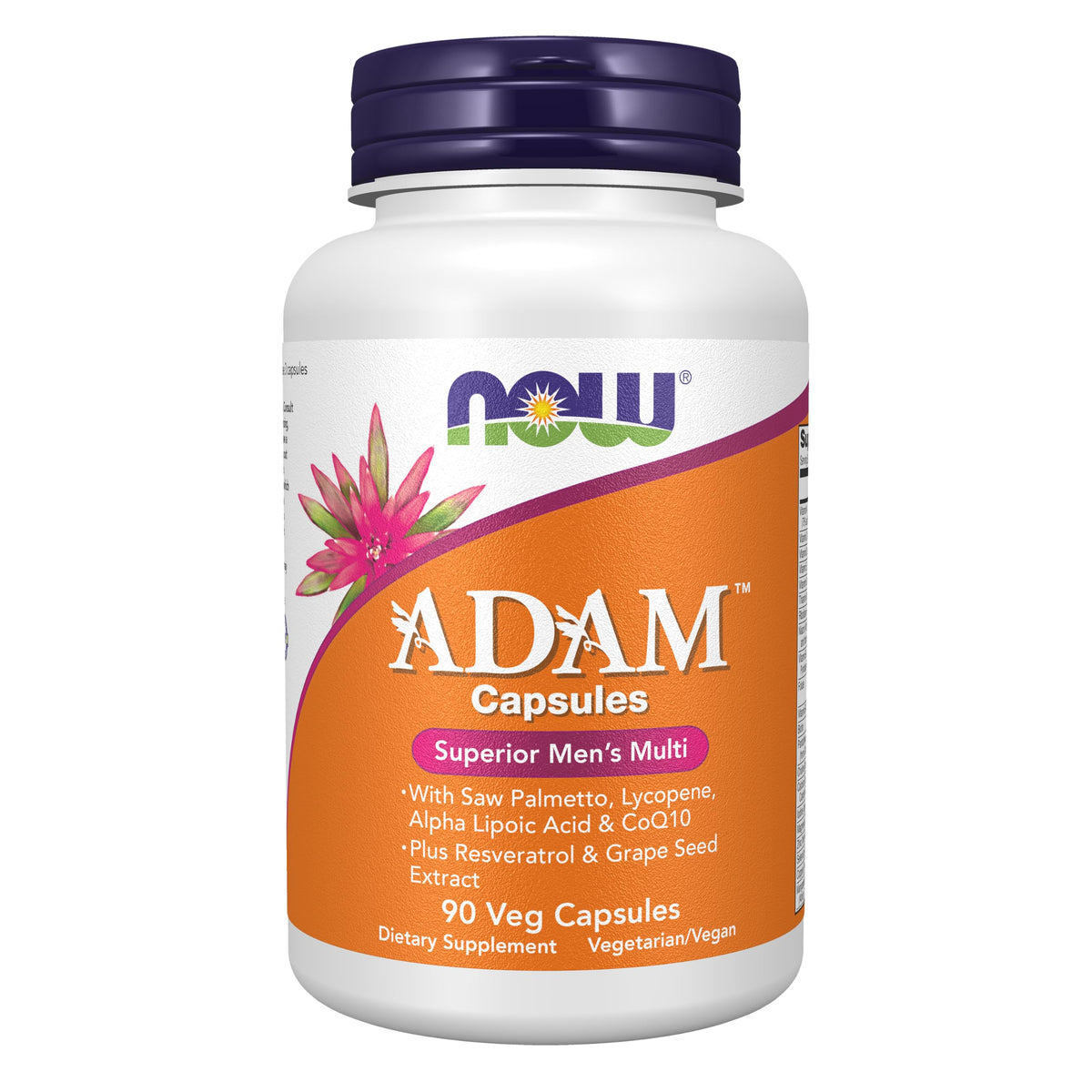 NOW Foods ADAM™ Multivitamine Masculin 90 Capsules Végétales, vue de face
