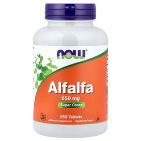 NOW Foods Alfalfa 250 comprimés vue avant avec emballage