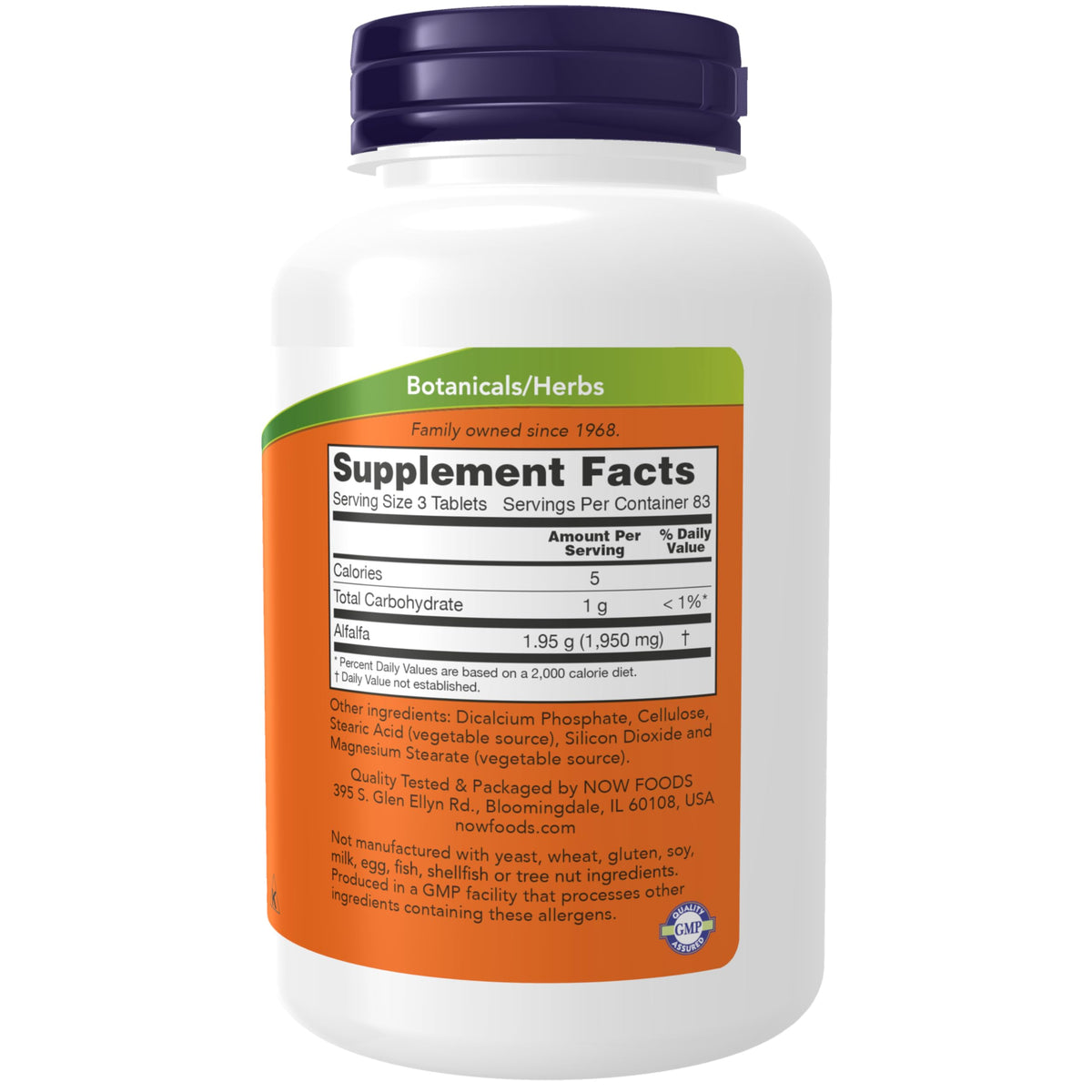 NOW Foods Alfalfa 650 mg comprimés sur une table