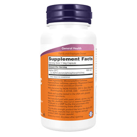 NOW Foods Alpha GPC 600 mg étiquette du produit