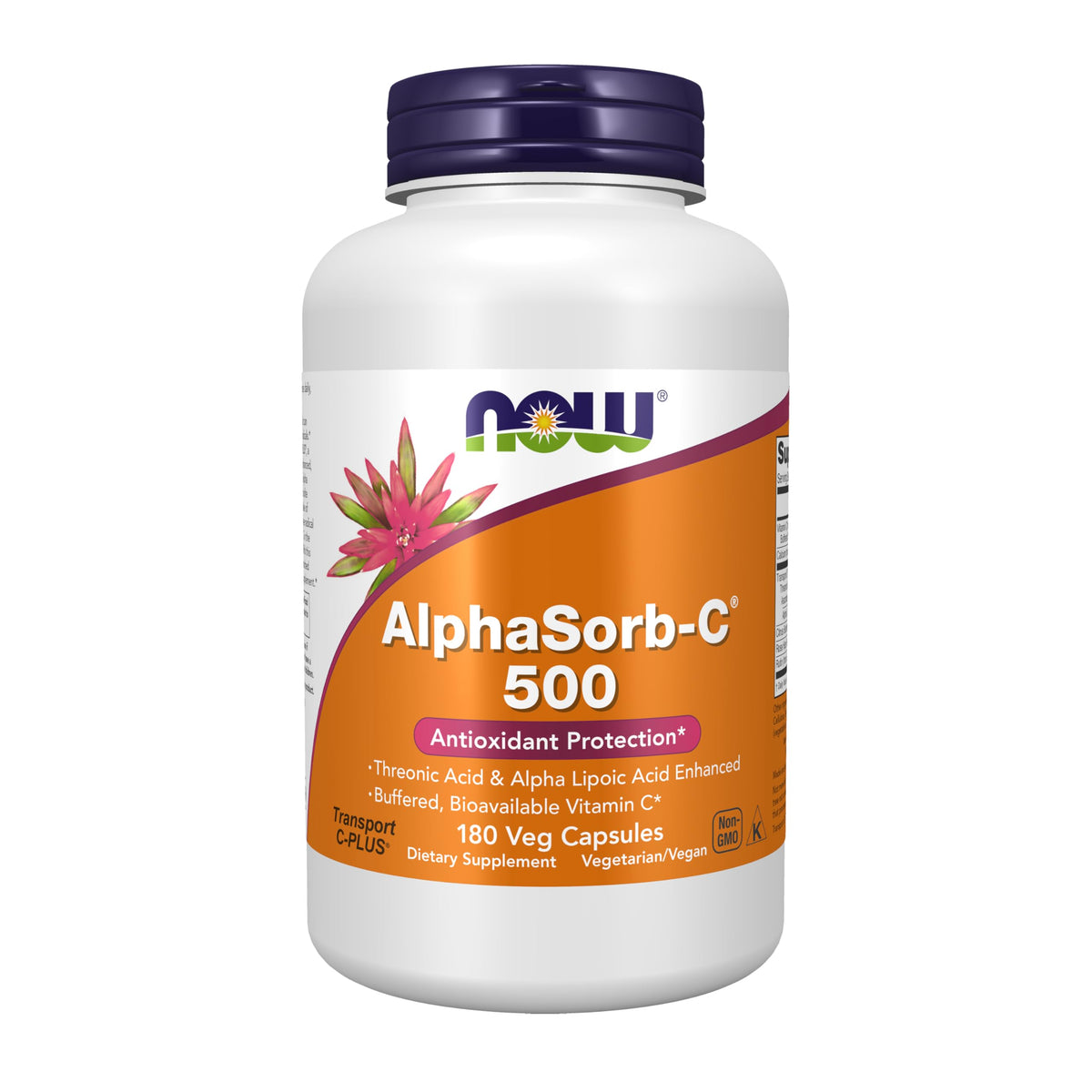 NOW Foods AlphaSorb-C 500 mg capsules végétales avec acide lipoïque vue de face