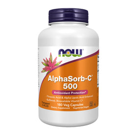NOW Foods AlphaSorb-C 500 mg capsules végétales avec acide lipoïque vue de face