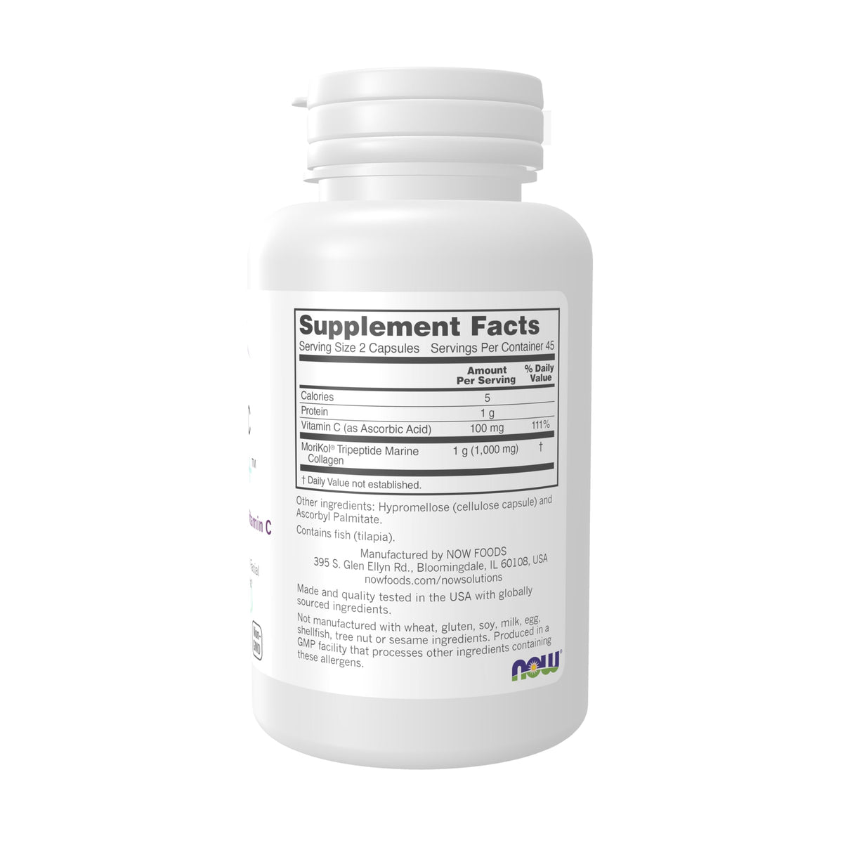 NOW Foods Aquatic Beauty+™ Collagène Marin 1 000 mg étiquette détaillée
