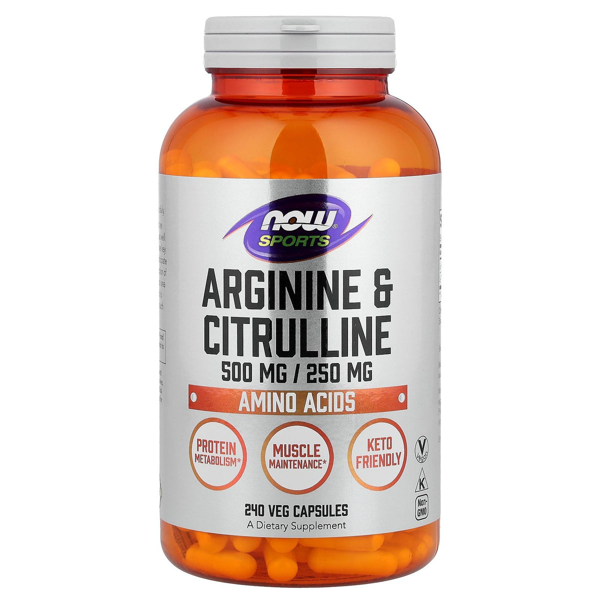 NOW Foods Arginine & Citrulline 240 capsules vue de face