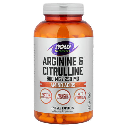 NOW Foods Arginine & Citrulline 240 capsules vue de face