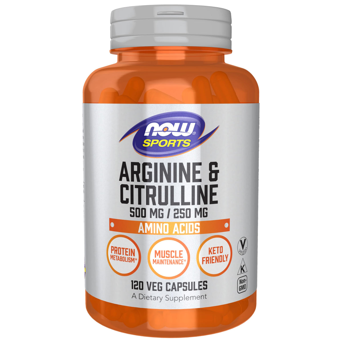 NOW Foods Arginine & Citrulline 500 mg 120 Veg Caps front view