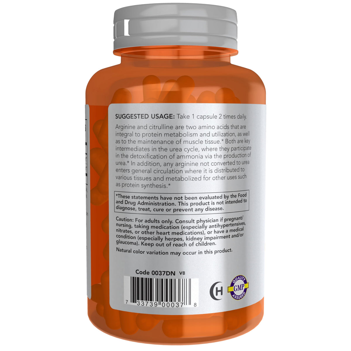 NOW Foods Arginine & Citrulline 500 mg bottle with label