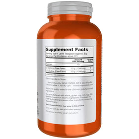 NOW Foods Arginine & Citrulline Poudre 415g arrière avec étiquette