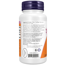 NOW Foods Astaxanthin 10mg gélule sur fond blanc