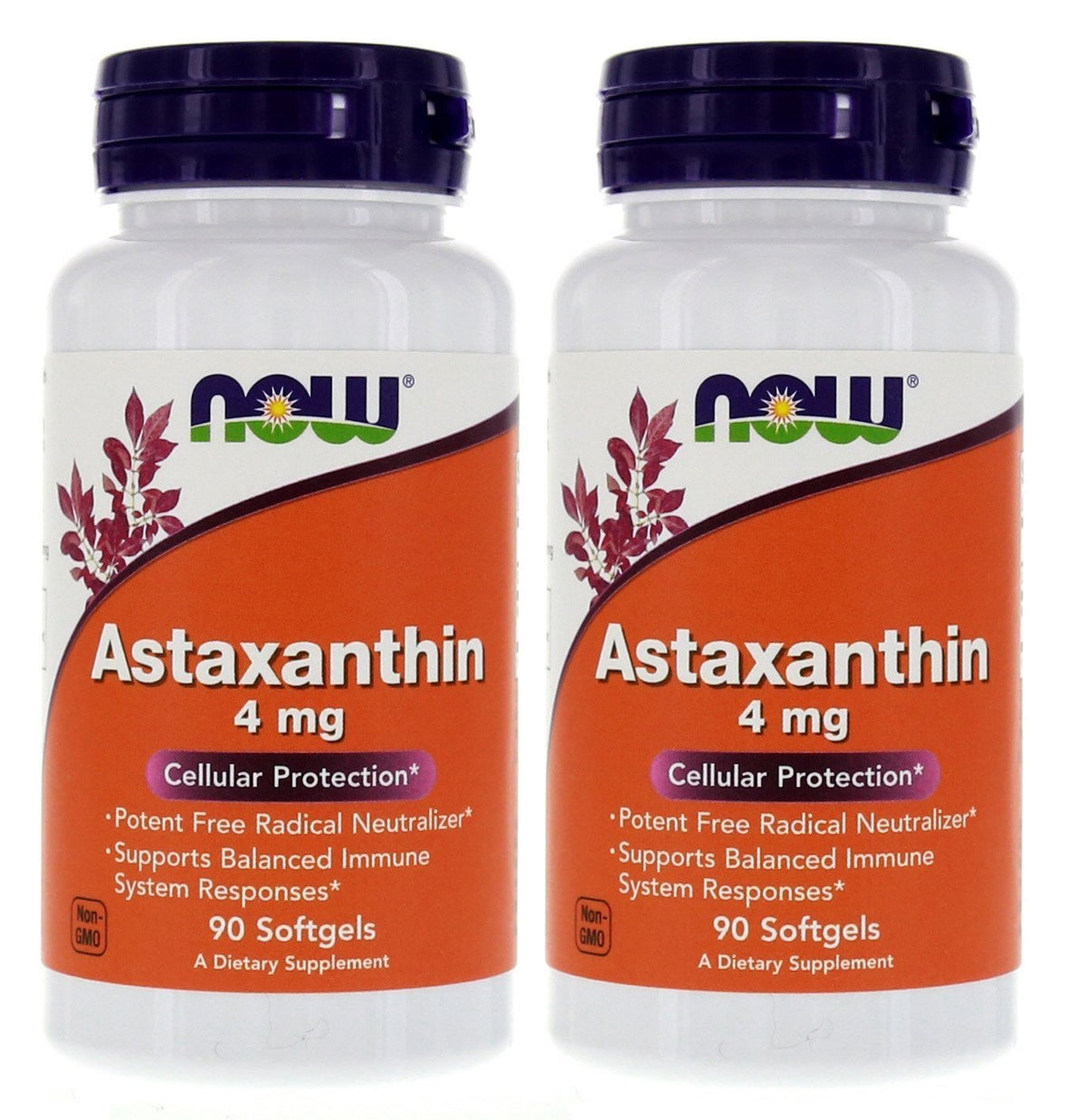 NOW Foods Astaxanthin 4mg 90 gélules molles vue de face