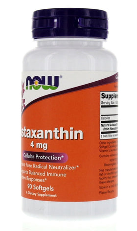 NOW Foods Astaxanthin 4mg gélules molles avec étiquette visible