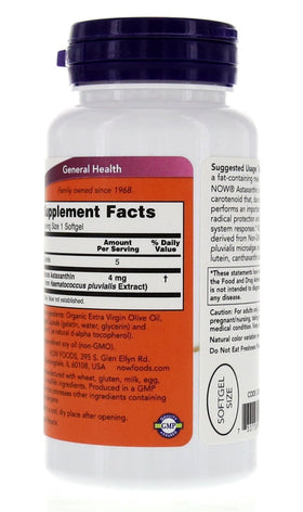 NOW Foods Astaxanthin 4mg présentation des gélules
