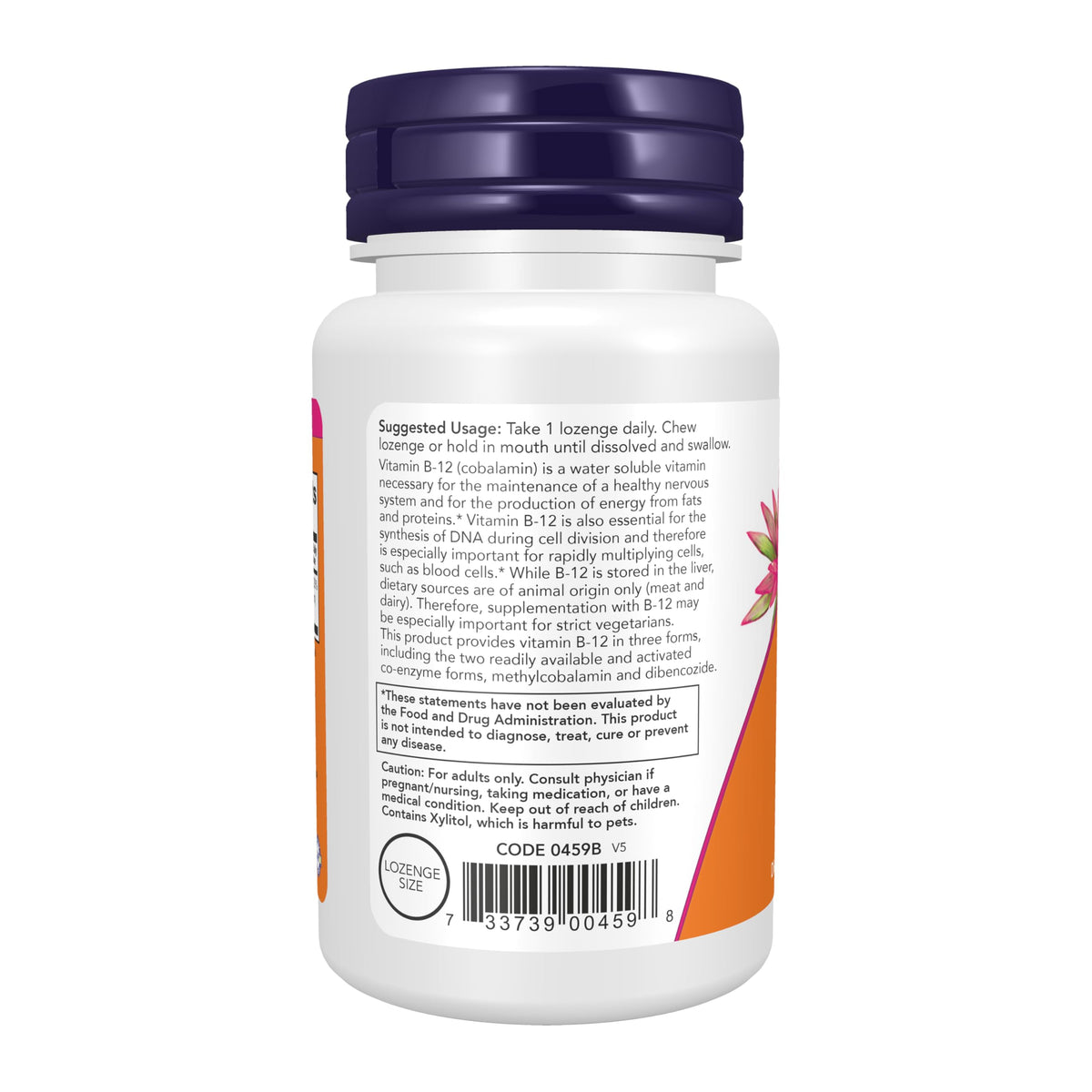 NOW Foods B-12 2000 mcg comprimés vegan avec informations nutritionnelles