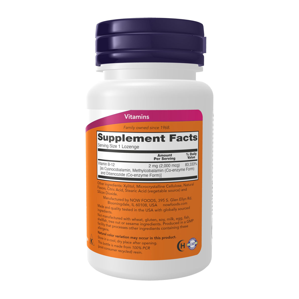 NOW Foods B-12 2000 mcg comprimés vegan côté droit