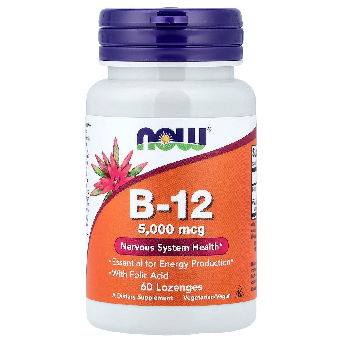NOW Foods B-12 5 000 mcg comprimés à dissoudre, 60 unités, emballage avant