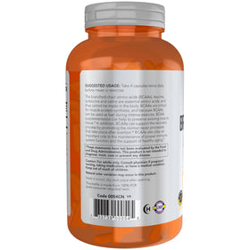 NOW Foods BCAA 240 capsules sur fond blanc