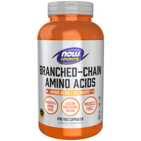 NOW Foods BCAA 240 capsules vue avant avec étiquette