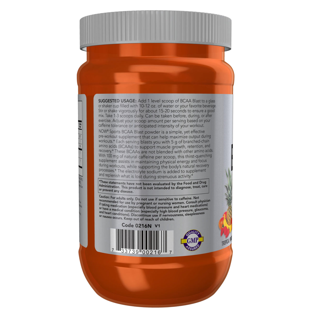 NOW Foods BCAA Blast Poudre Tropical Punch 600g avec cuillère