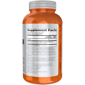NOW Foods BCAA capsules ouvertes montrant leur taille