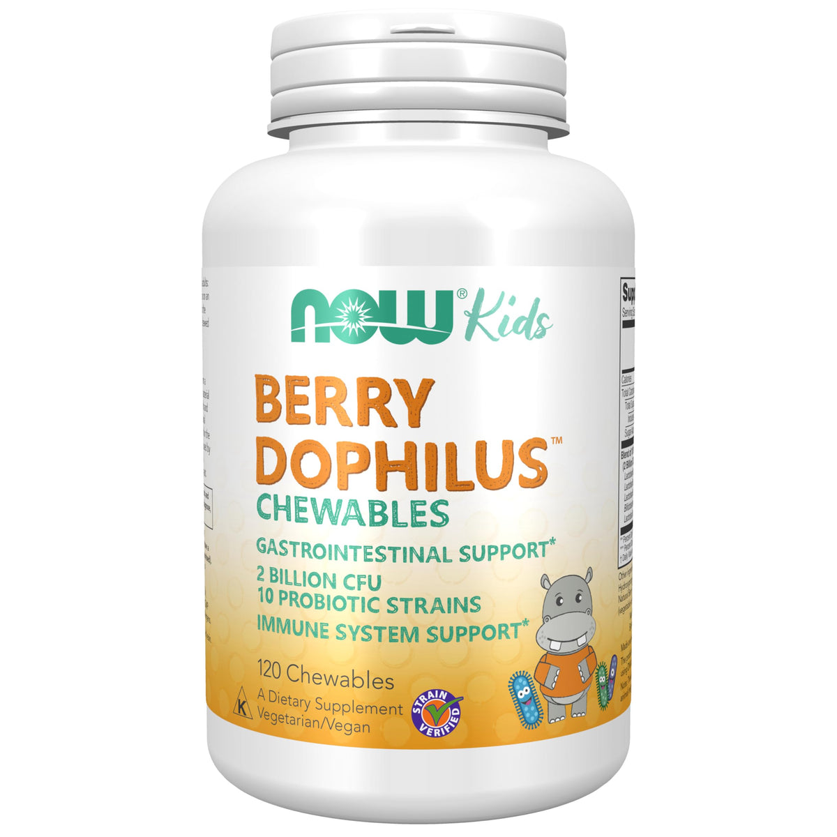 NOW Foods BerryDophilus™ 120 comprimés à mâcher vue de face