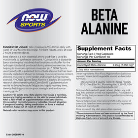NOW Foods Beta-Alanine 120 Capsules - vue du dos