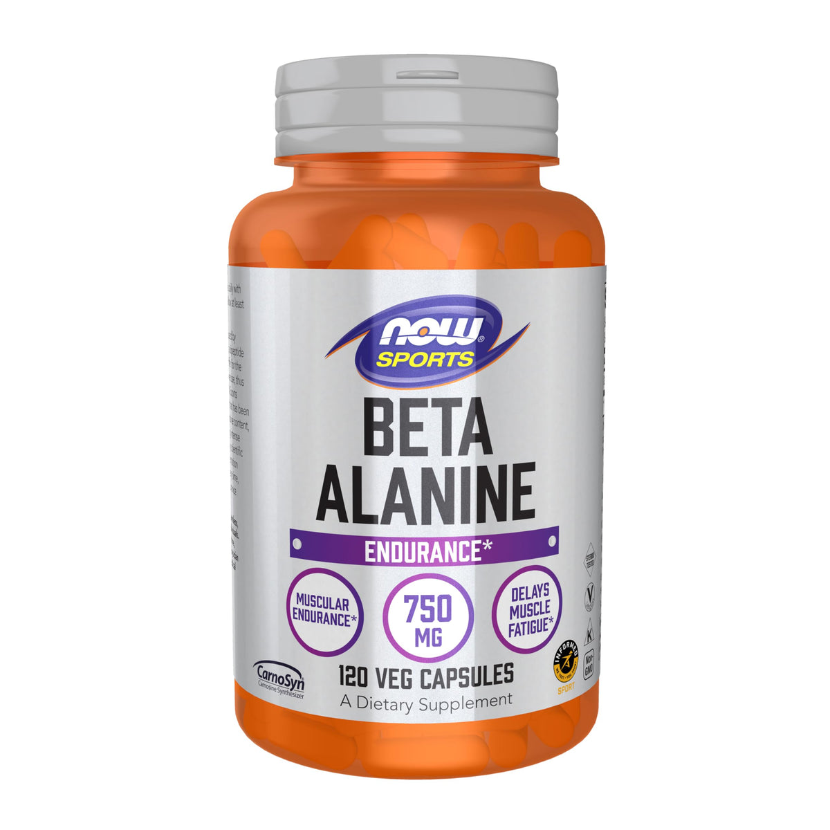 NOW Foods Beta-Alanine 750 mg 120 capsules végétales vue de face