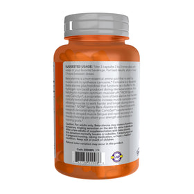 NOW Foods Beta-Alanine 750 mg capsules végétales sur fond blanc