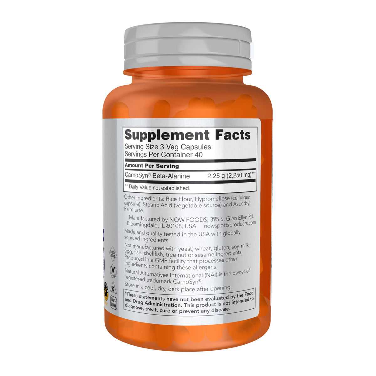 NOW Foods Beta-Alanine 750 mg flacon de 120 capsules