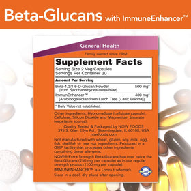 NOW Foods Beta-Glucans 60 VegiCaps side view with dosage details