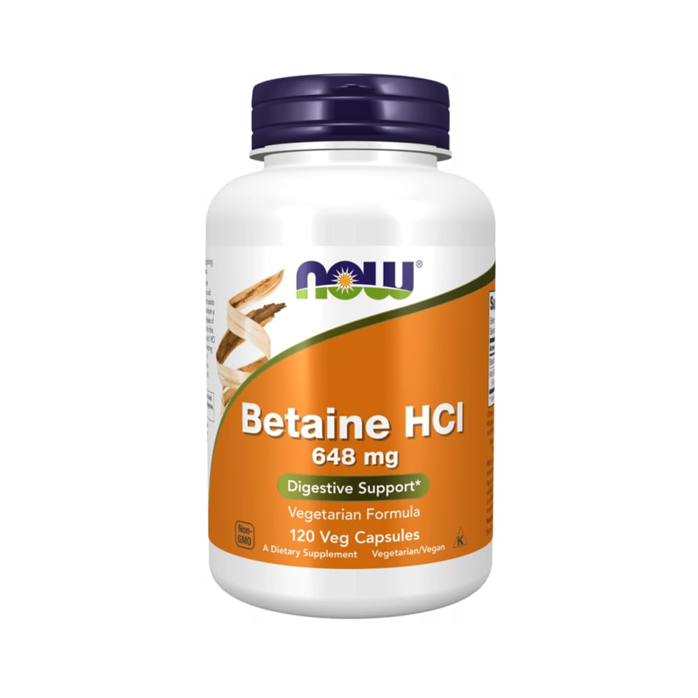 NOW Foods Betaïne HCl 120 capsules vue avant
