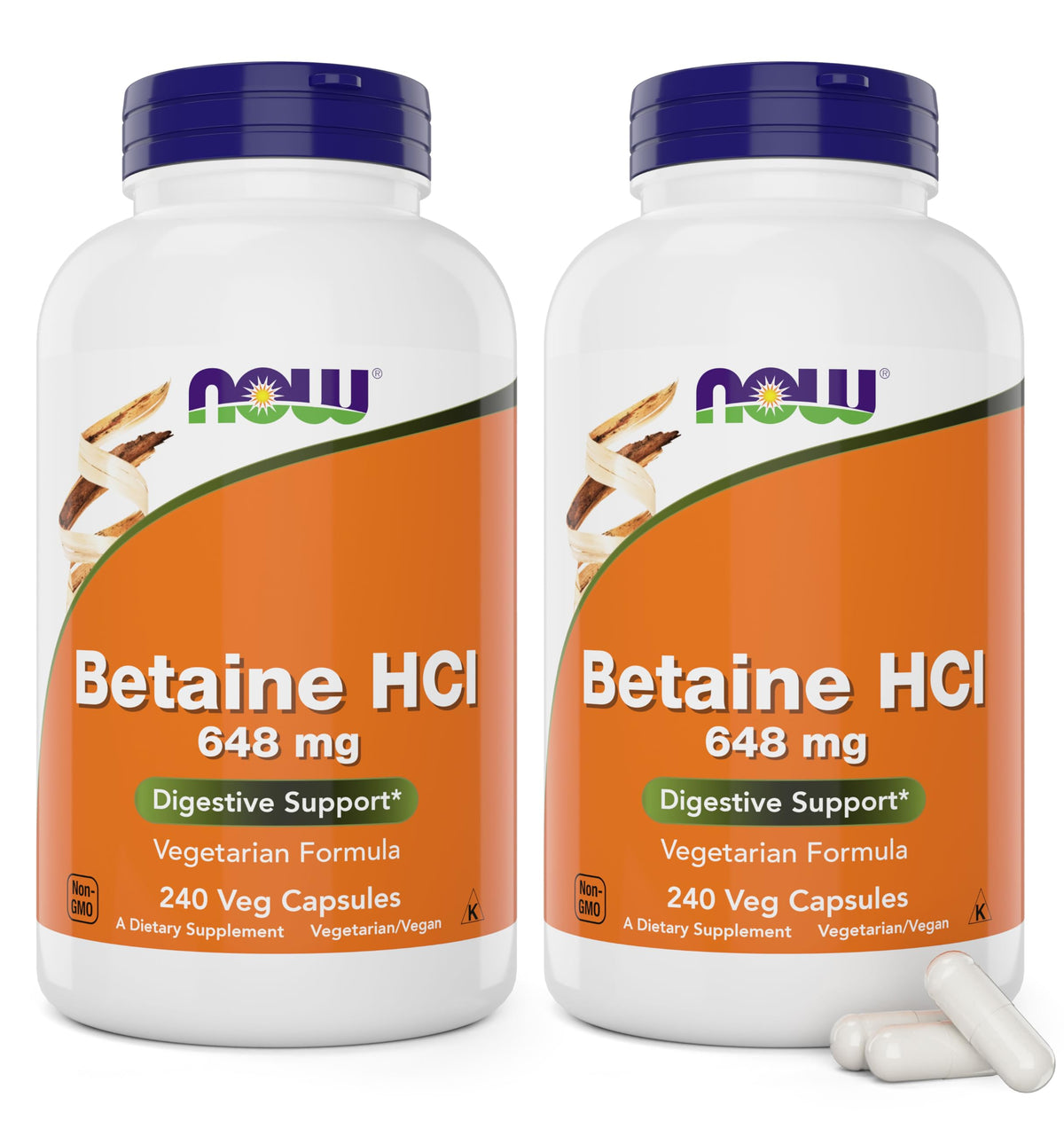 NOW Foods Betaïne HCl 648mg 240 capsules végétales pack de 2