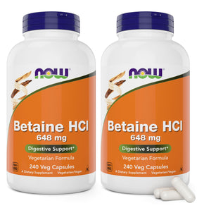 NOW Foods Betaïne HCl 648mg 240 capsules végétales pack de 2