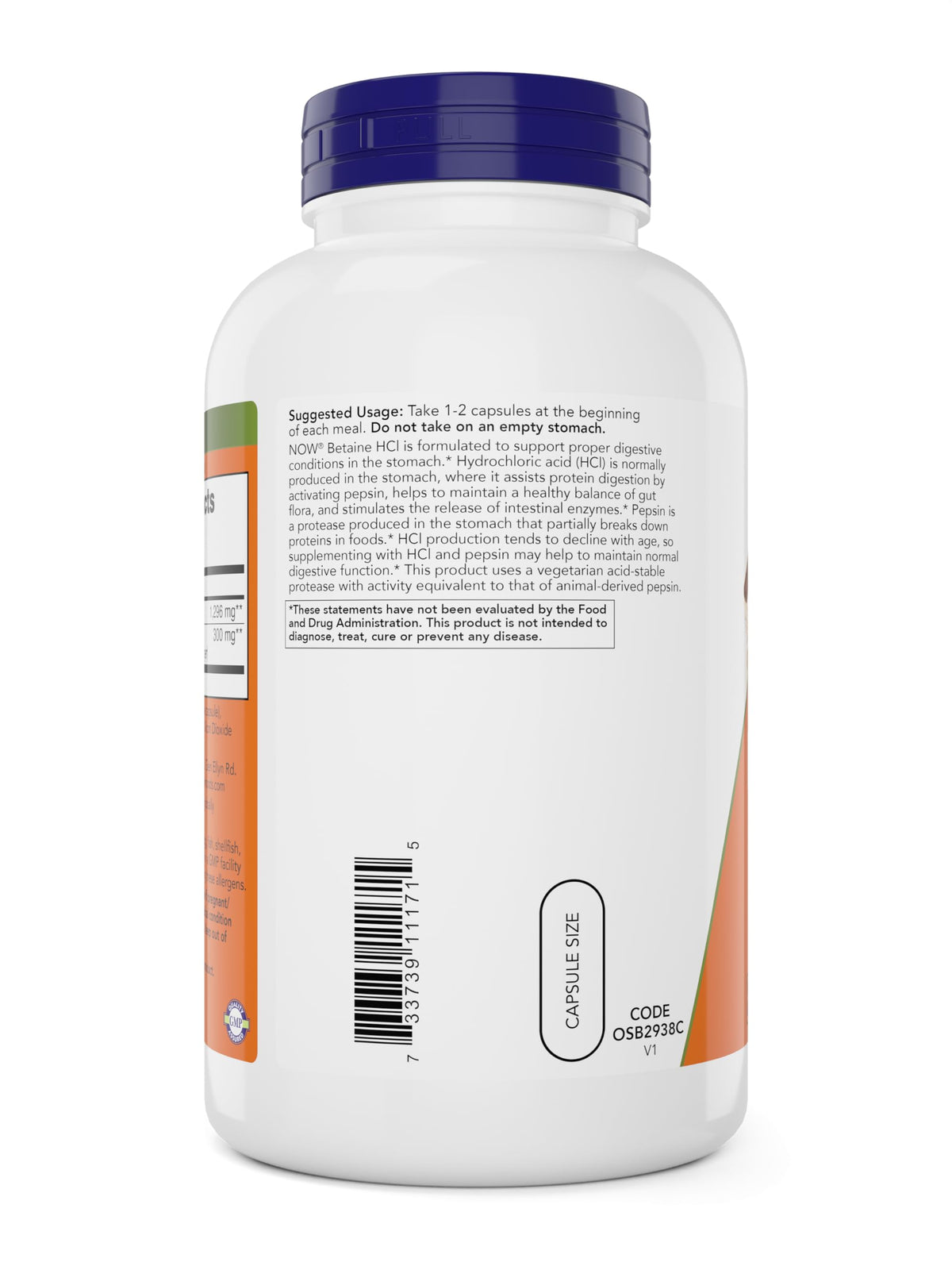 NOW Foods Betaïne HCl 648mg capsules végétales avec étiquette