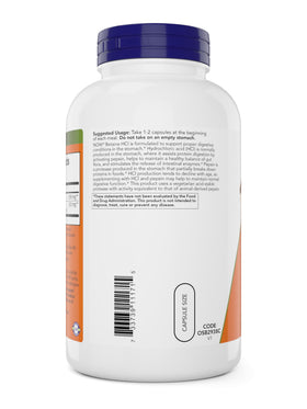 NOW Foods Betaïne HCl 648mg capsules végétales avec étiquette