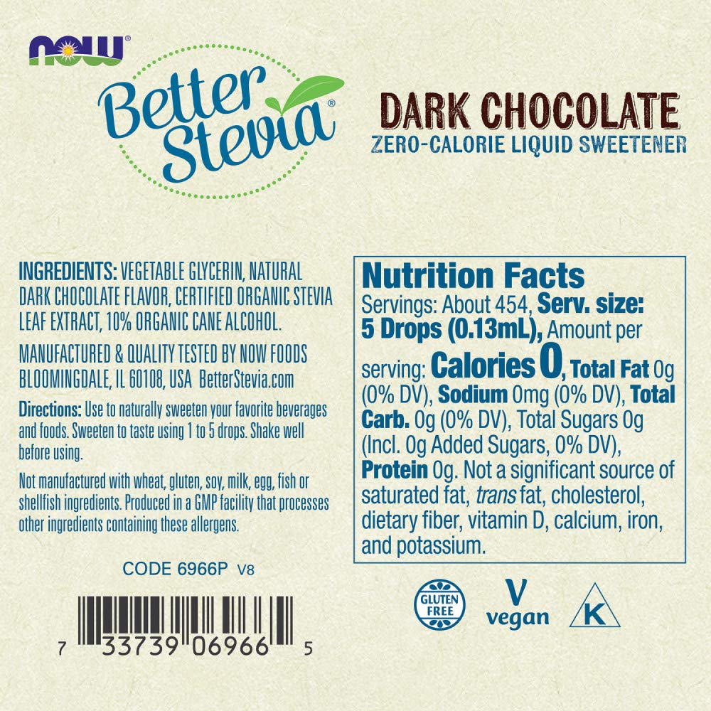 NOW Foods Better Stevia Liquide Chocolat Noir 2 oz arrière