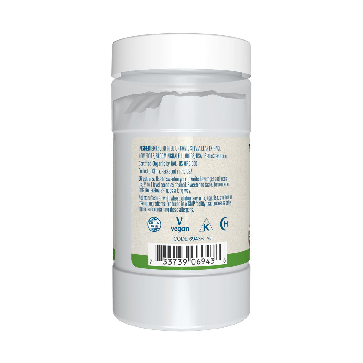 NOW Foods BetterStevia extrait en poudre bio 159g emballage